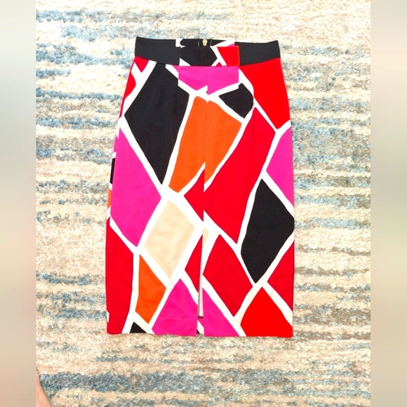Worthington Skirt Women Sz 4 Colorful Midi Back Zip Elastic Waist Stretch - Picture 1 of 7